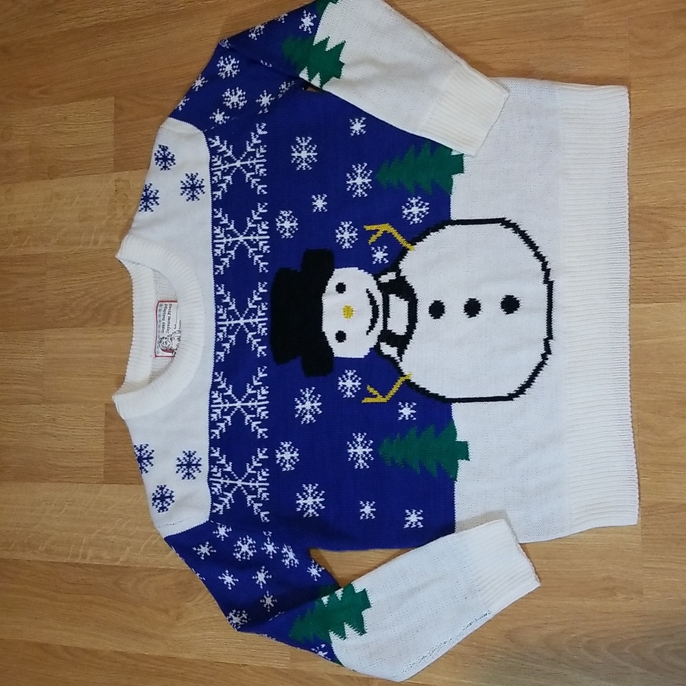 Womans holiday knit ugly christmas sweater snowman graphic XL EUC